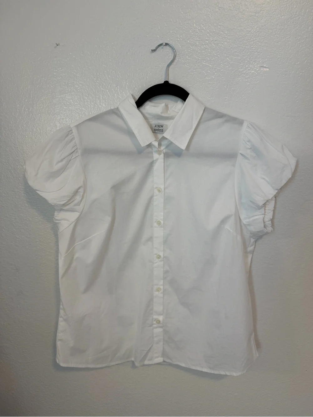 NWOT J.Crew White Puff Sleeve Button-Up Cotton Blouse Approx Size L